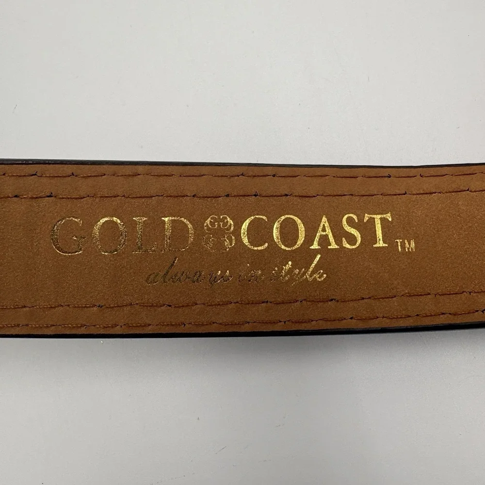 GOLD COAST Embossed Brown Leather Belt Silver Buckle Mens Western Paws 38 XL